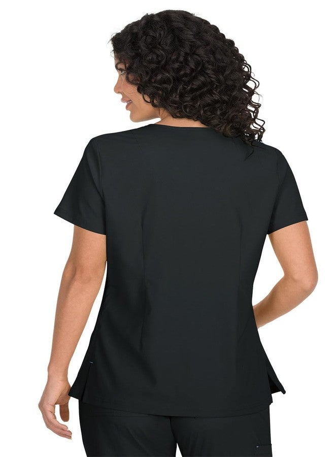KOI Basics Katie Women's 4-Pocket Mock-Wrap Scrub Top Black Small - Image 2